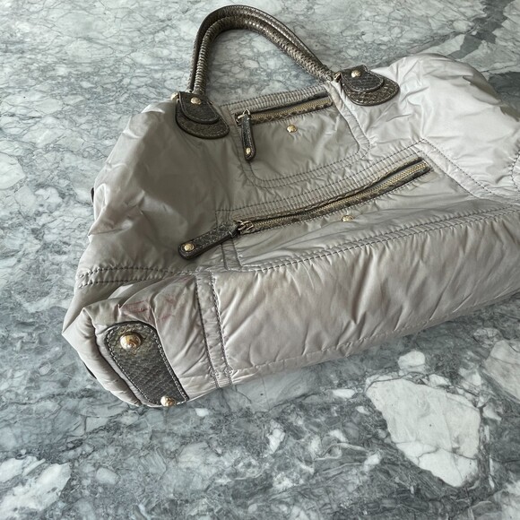 Tod's Nylon and Snakeskin Leather Top Handle Tote Shoulder Bag Grey - Picture 3 of 9